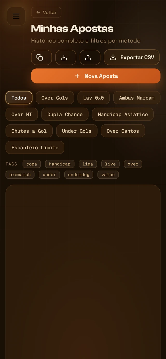 Histórico de operações no mobile